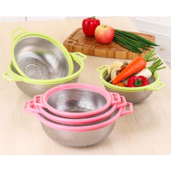 RỔ INOX VIỀN NHỰA 27CM DÙNG RỬA RAU, ĐỰNG RAU CỦ AN TOÀN CHẤT LƯỢNG -R7