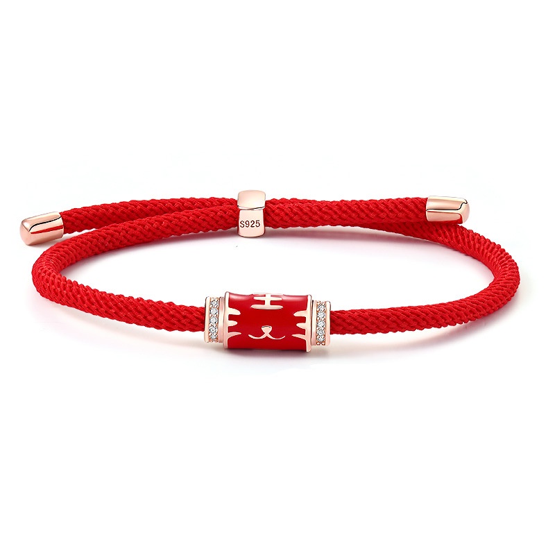 Cặp Vòng Tay Dây Đỏ May Mắn Hình Hổ Con Dễ Thương Có Thể Điều Chỉnh