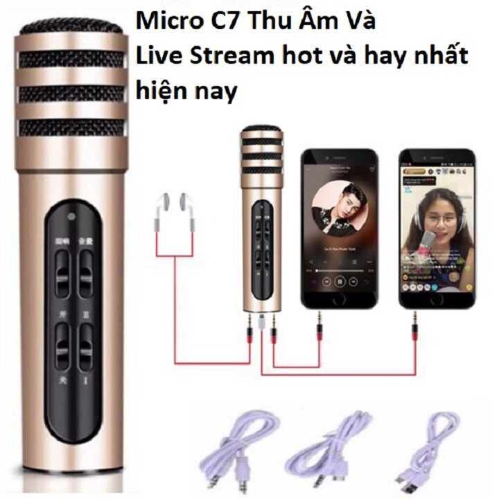 MICRO LIVESTREAM C7 MIC THU ÂM KARAOKE LIVE STREAM 3 IN 1