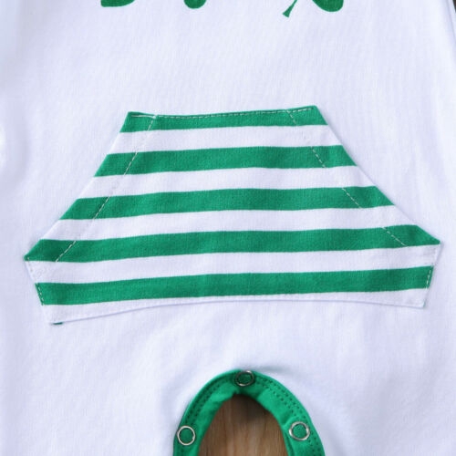 ☞❀❤♕GOABaby Boy Girl Romper My First St.Patrick´s Day Clover Striped Pocket Long Sleeve Bodysuit Spring Clothes