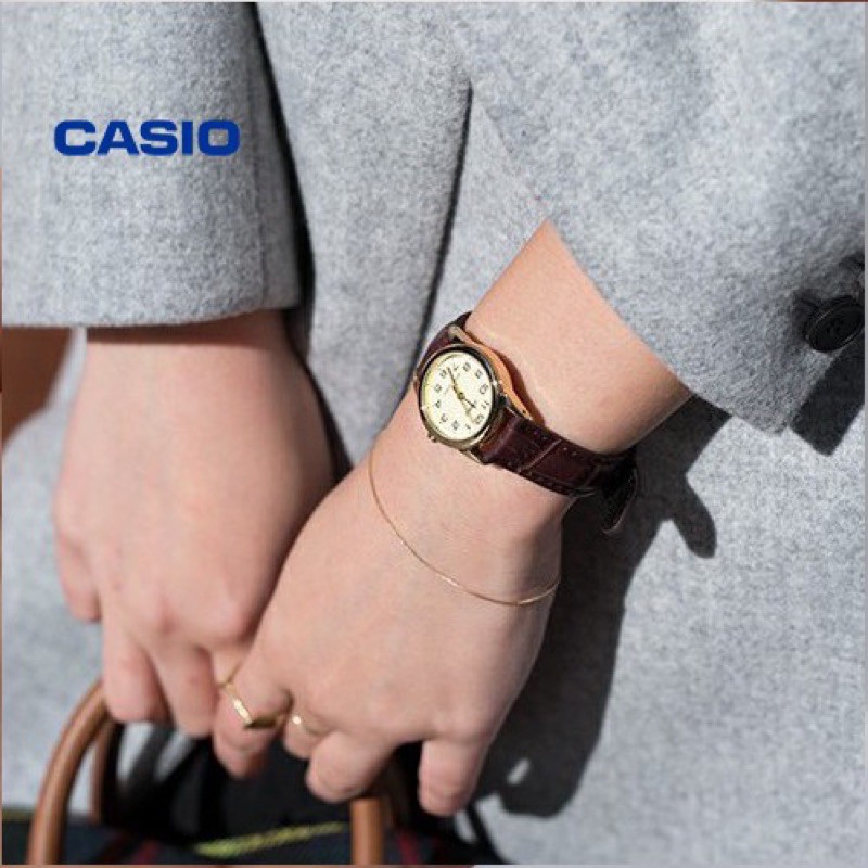 Đồng hồ đôi nam nữ dây da Casio Anh Khuê MTP/LTP V001GL-9B