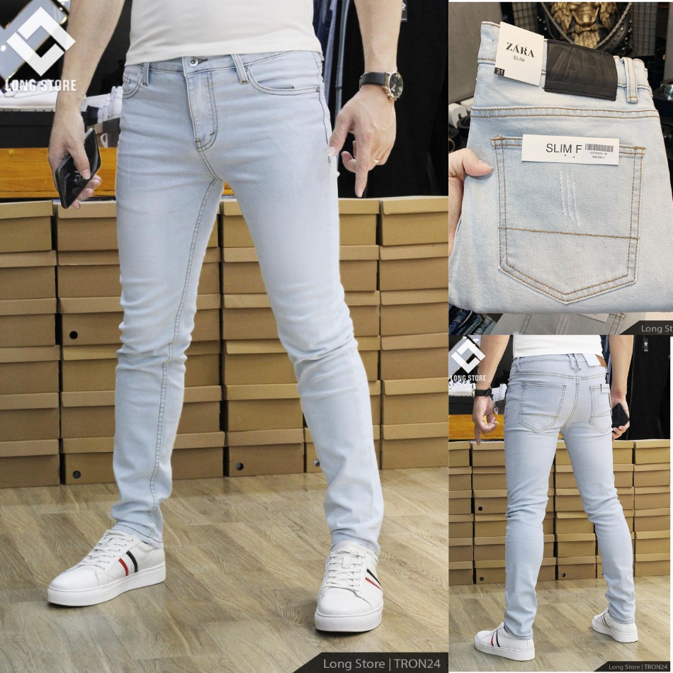 Quần jean nam trơn xanh bạc nhạt ✅CÓ BIG SIZE✅ Quần bò nam dáng ôm SLIMFIT skinny co giãn cao cấp - Tron24