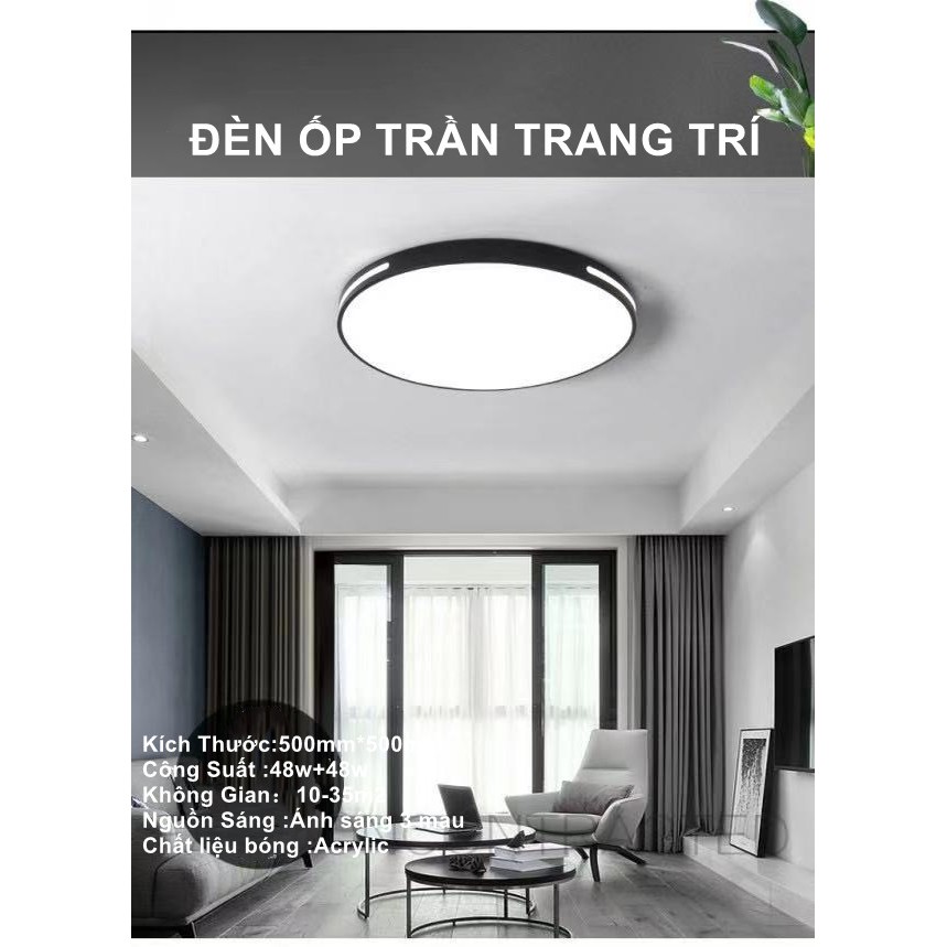 Đèn led ốp trần 3 màu tròn viền kép trang trí phòng khách phòng ngủ. Kích thước: 500mm ,Công suất: 48w. OR-TT-003