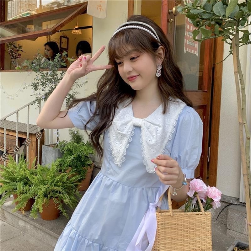 Đầm Công Chúa Tay Phồng Cổ Búp Bê Phối Nơ Thời Trang Mùa Hè