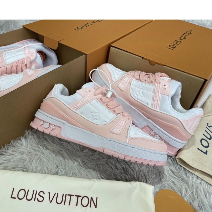 | CÓ SẴN - ẢNH THẬT | Giày thể thao LV trainer hồng, louis vuitton bản mới 2022 full box - bill giấy gói