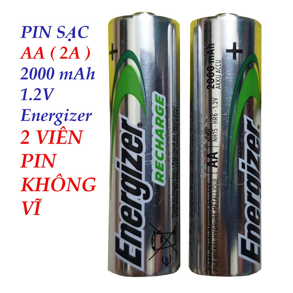 Pin sạc AA (2A) 2000mAh 1.2V Energizer dùng cho thiết bị cần nguồn 1.5V - loại có vĩ ép kín hoặc loại không có vĩ