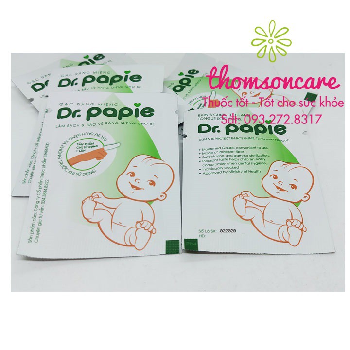 Gạc rơ lưỡi cho bé Dr Papie - gạc lau răng, rơ miệng cho bé - Hộp 30 gói