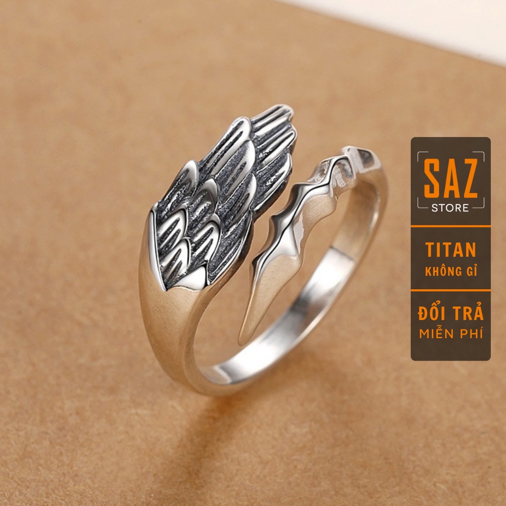 Nhẫn Nam Phong Cách Cá Tính SAZ Màu Bạc Đẹp Cao Cấp - Nhân Nam Họa tiết Cánh Titan - Nhẫn Angel