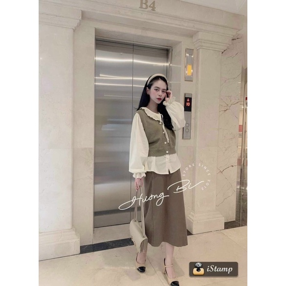 Set tiểu thư áo sơ mi kèm áo ngoài mix chân váy siêu xinh