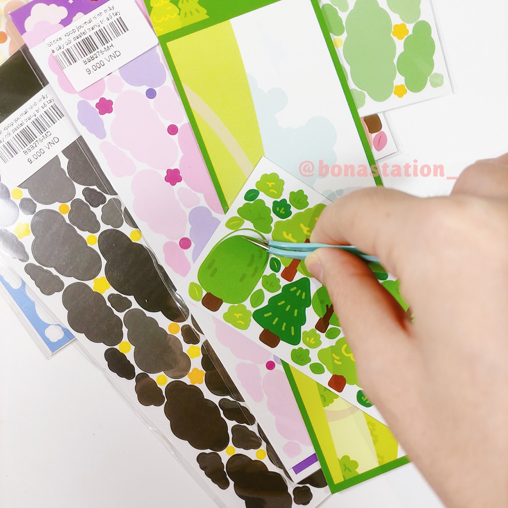 Sticker hình dán hình mây và cây cối pastel trang trí sổ tay kpop journal | BSB276