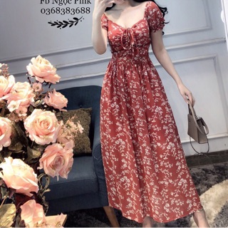 Váy maxi rút ngực xanh + maxi hồng