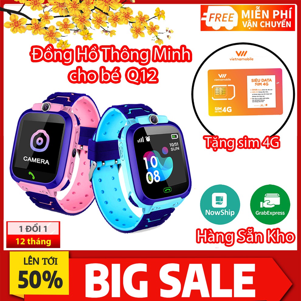 Đồng hồ thông minh cho bé Q12 (Bản Tiếng Việt) Chụp Ảnh Lắp Sim Nghe Gọi, Chống Nước Có Camera