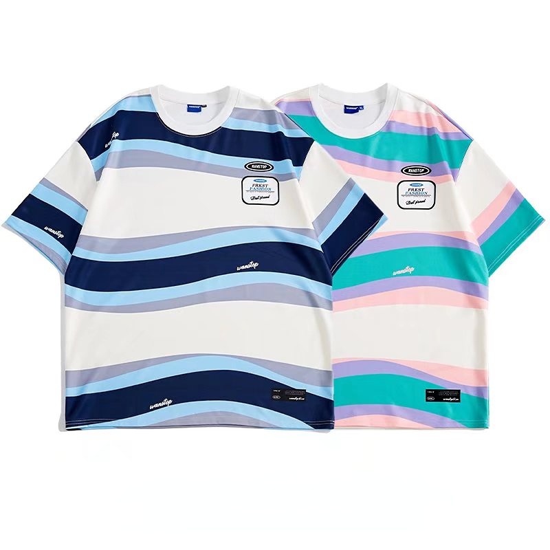 Áo Thun Ngắn Tay Họa Tiết Sọc Màu Sắc Tương Phản Thời Trang Cho Nam