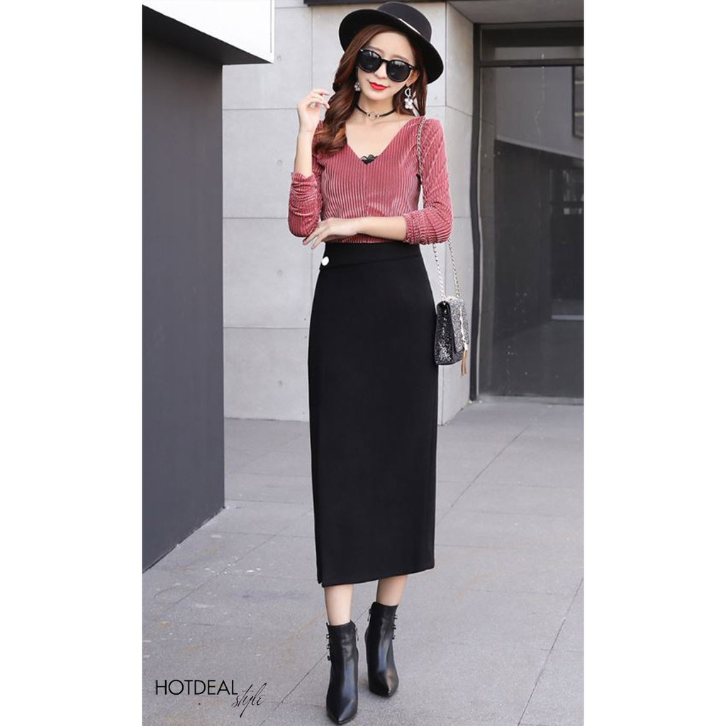 Chân Váy Midi Xẻ Tà Fashion