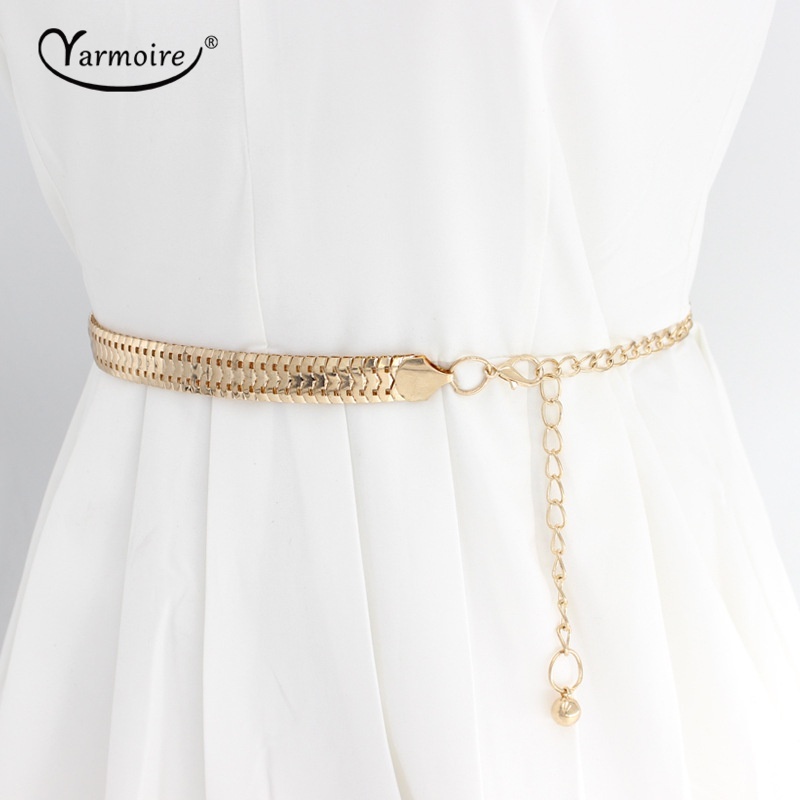 Thắt Lưng Dây Xích Kim Loại Mạ Vàng Phối Tua Rua Có Thể Điều Chỉnh Thời Trang Cho Nữ