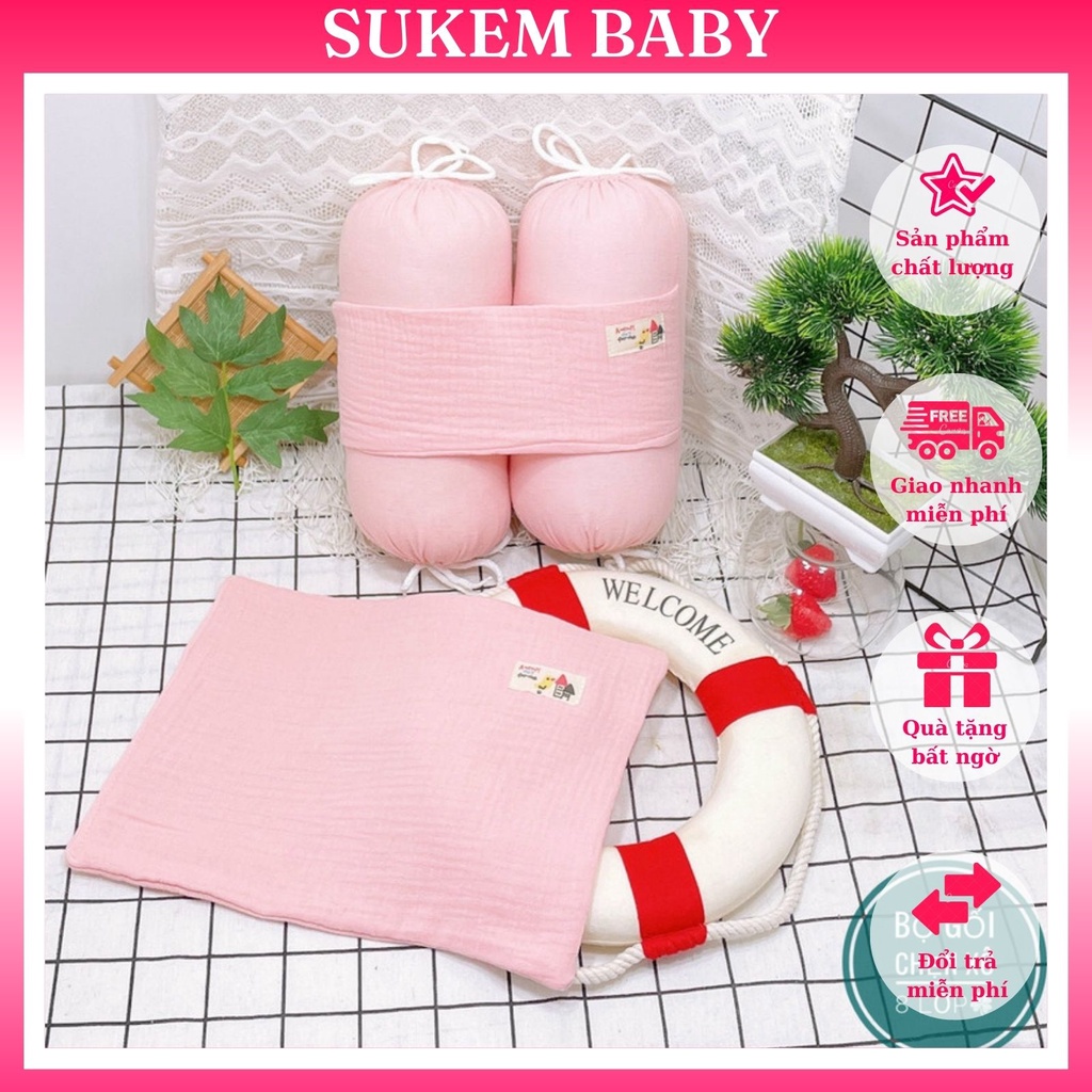 Bộ gối chặn chống giật mình xô sợi tre 8 lớp cao cấp cho trẻ sơ sinh