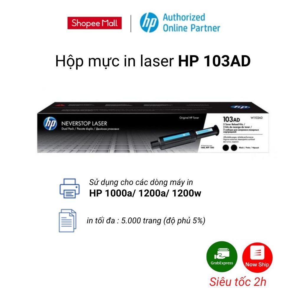 [Mã ELHP500 giảm 10%] Hộp mực in laser HP 103A (W1103A) - dùng cho HP Neverstop 1000a/1200a/1200w (1 hộp = 2500 trang)