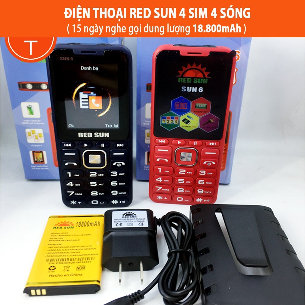 Điện Thoại 4 Sim Red Sun 4 Sóng Online Pin Khủng 18.800 mAh