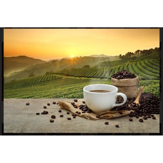 Tranh dán quán cafe 3d in vải lụa kt 120x80cm