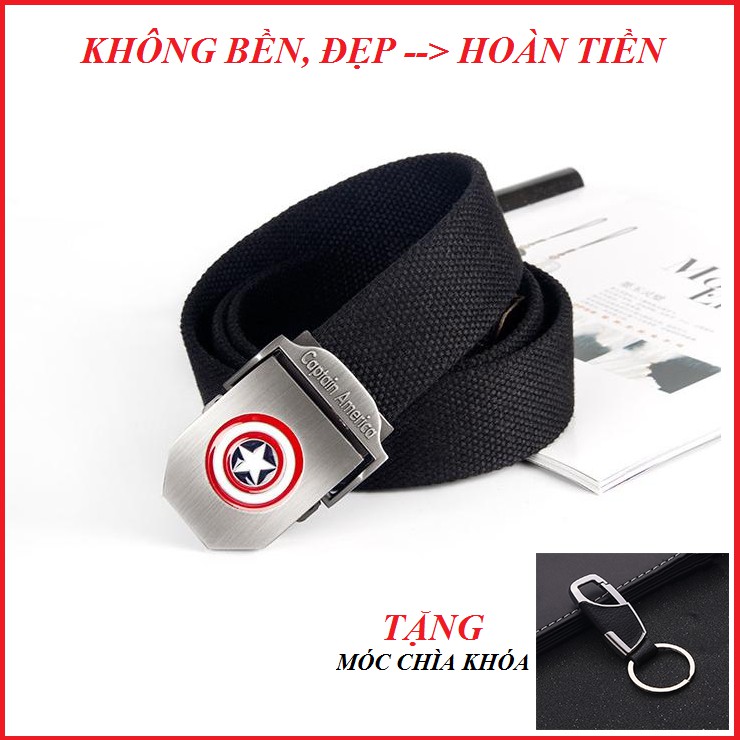 Thắt lưng lính vải bố Mặt Captain thép không gỉ, Thắt lưng Nam quân đội siêu bền đẹp