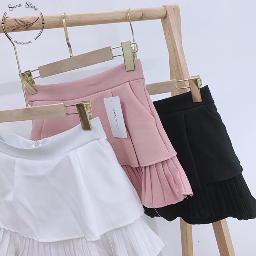 Chân váy ngắn xếp ly chất tuyết mưa, Chân váy nữ hai tầng SUNA FASHION vải mịn hàng loại 1 từ 42 - 60kg
