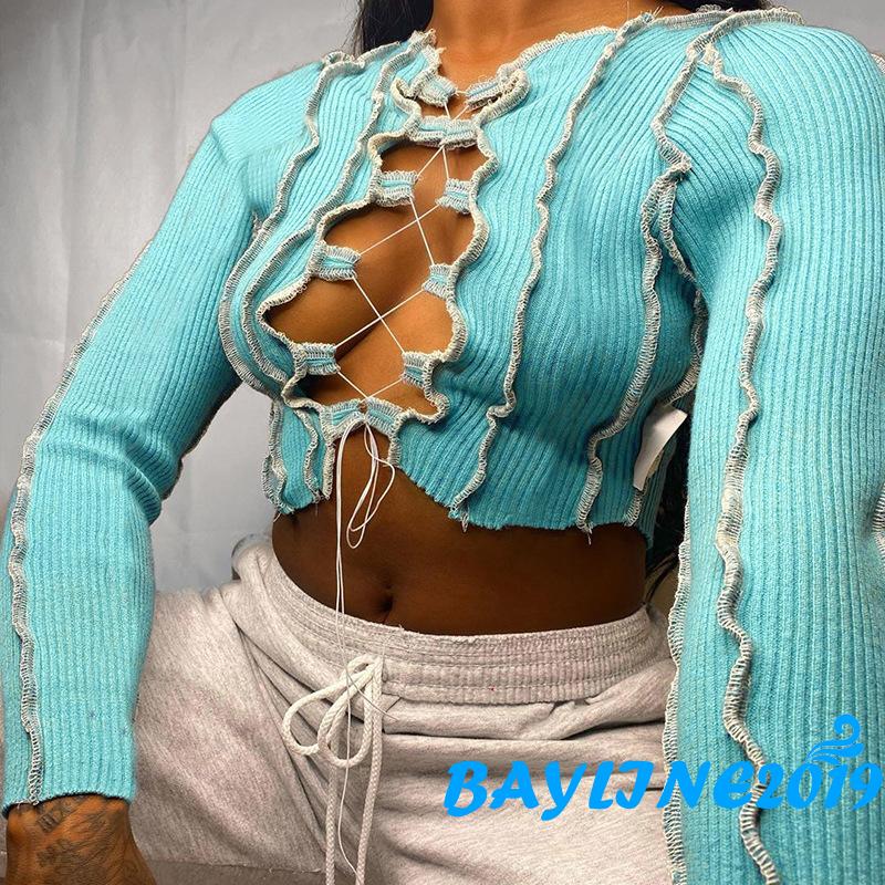 Áo Lửng Tay Dài Đan Dây Gợi Cảm Dành Cho Nữ | BigBuy360 - bigbuy360.vn