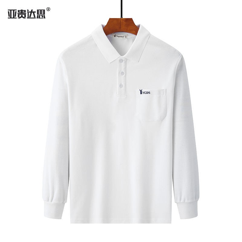 Áo thun nam dài tay ve POLO bố trung niên mặc cotton có túi size lớn