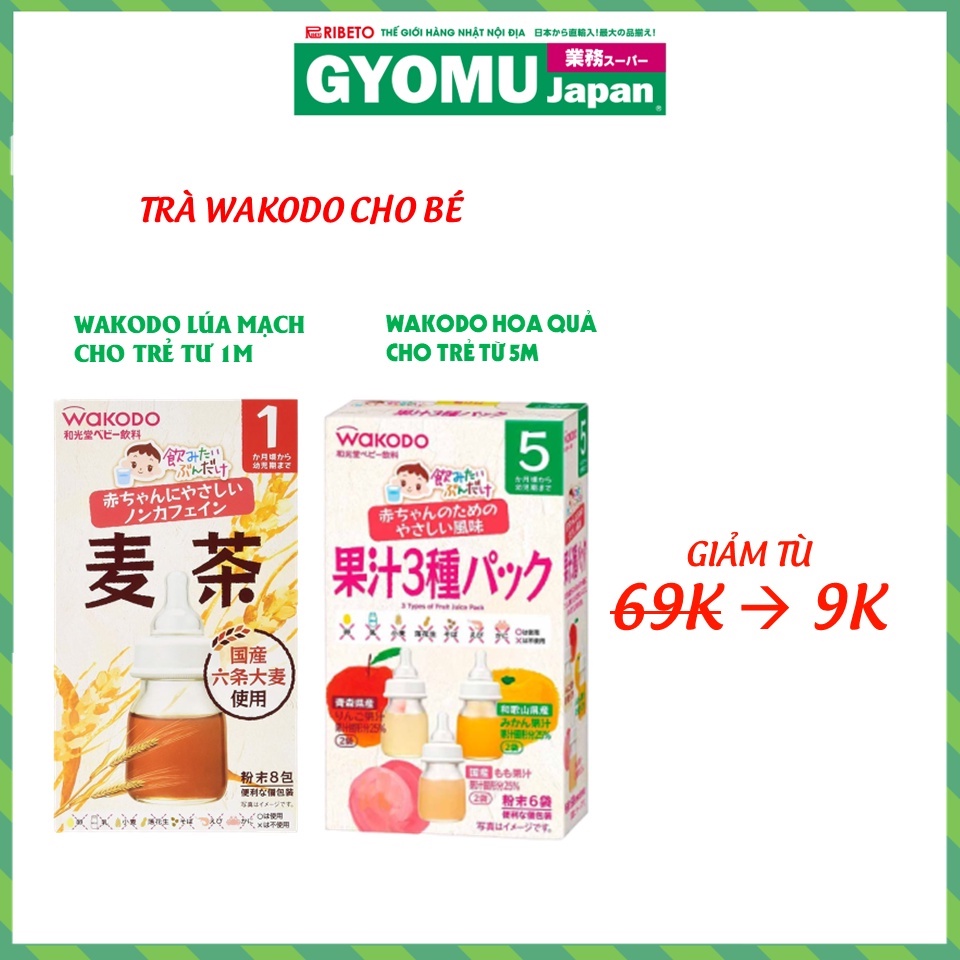 [Deal 9k, (Date 08/2022)] Trà lúa mạch wakodo, trà trái cây wakodo cho bé