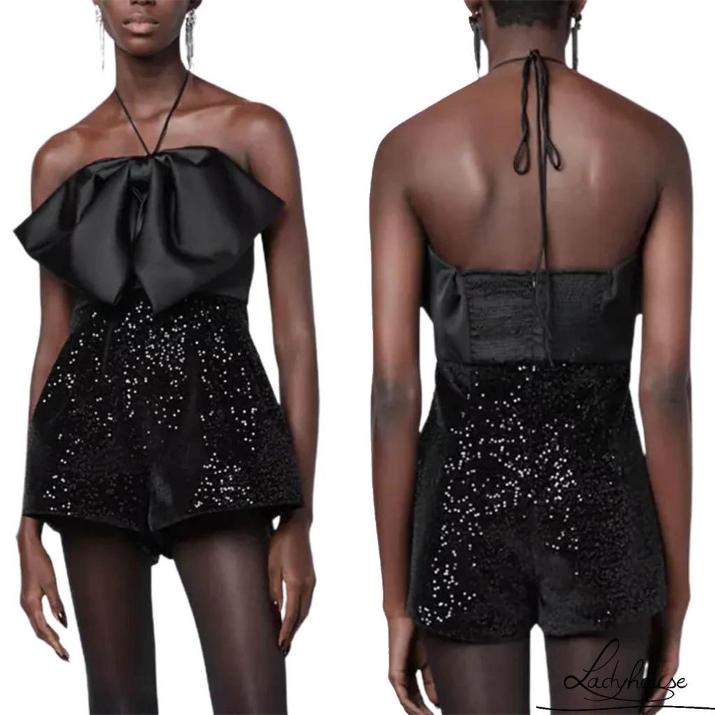 Bộ Áo Liền Quần Không Tay Thắt Nơ Lấp Lánh Dành Cho Nữ | BigBuy360 - bigbuy360.vn