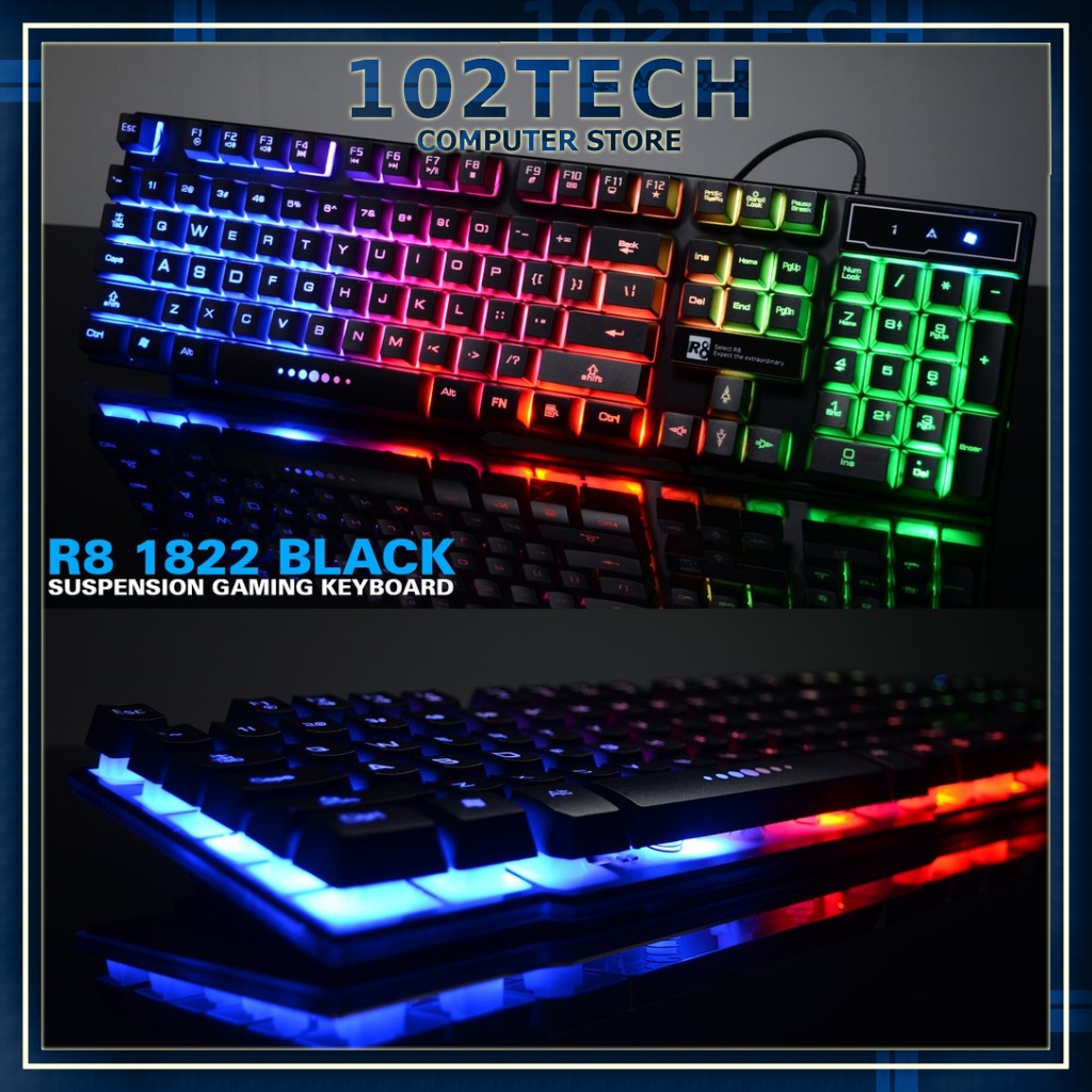 Bàn phím gaming giả cơ R8 1822 có led 7 màu, phím gõ êm và nhạy, đỉnh cao game thủ