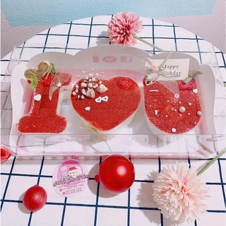 Set hộp + ly chữ i ❤ u, ly i love you, ly nhựa bánh mousse - set 5 hộp