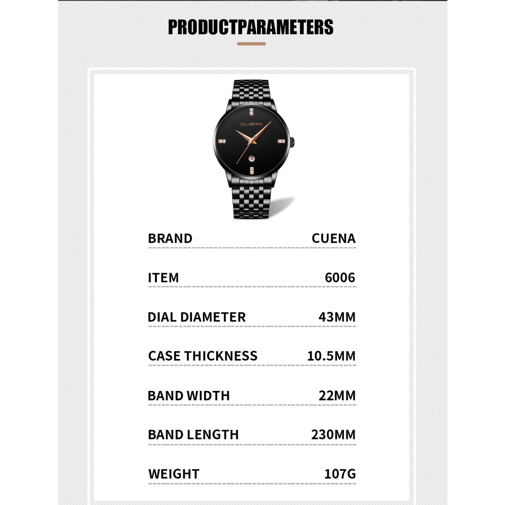 Đồng hồ CRRJU 6006 chất liệu thép không gỉ thạch anh chống thấm nước phong cách doanh nhân thời trang cho nam