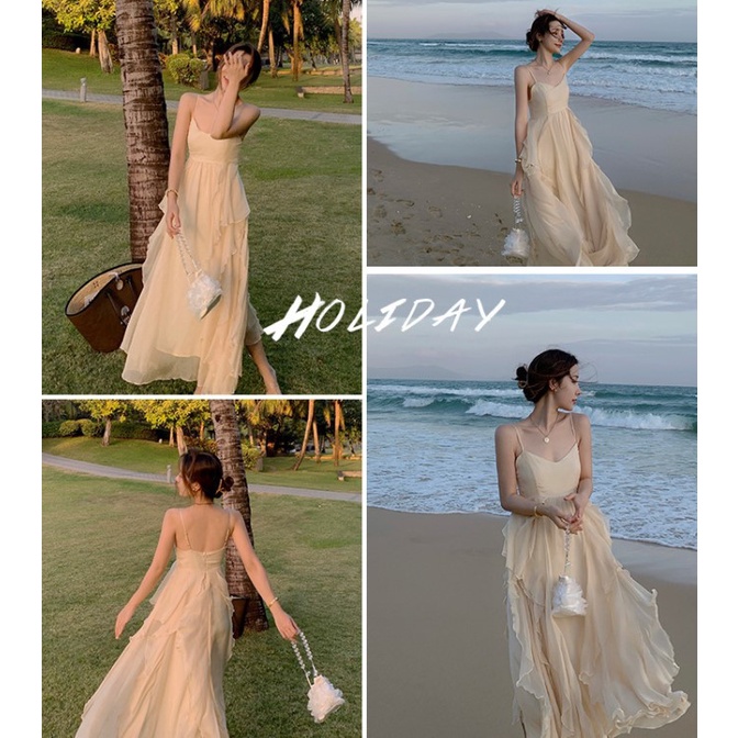 Sẵn - 𝑪𝒆𝒍𝒊𝒏𝒂 | Đầm Công Chúa 2 Dây Dáng Xòe 2 Lớp Bồng Bềnh Tiểu Thư, Đầm 2 Dây Đi Biển Xinh Xắn Hè 2022