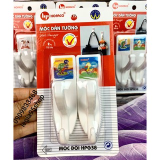 Móc dán tường bằng nhựa cao cấp móc đôi HPG38 HOFACO dán dính tường chịu lực tiện lợi