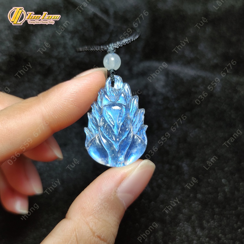 Dây chuyền nữ may mắn hồ ly chín đuôi trợ duyên moonstone trắng ánh xanh hợp mệnh kim thủy - Tuệ Lâm