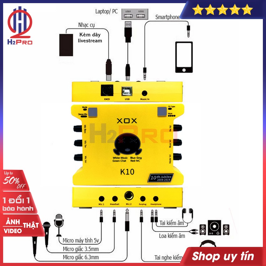 Soundcard livestream XOX K10 10th H2Pro cao cấp thu âm chuyên nghiệp-phiên bản Tiếng Anh, Soundcard thu âm XOX K10