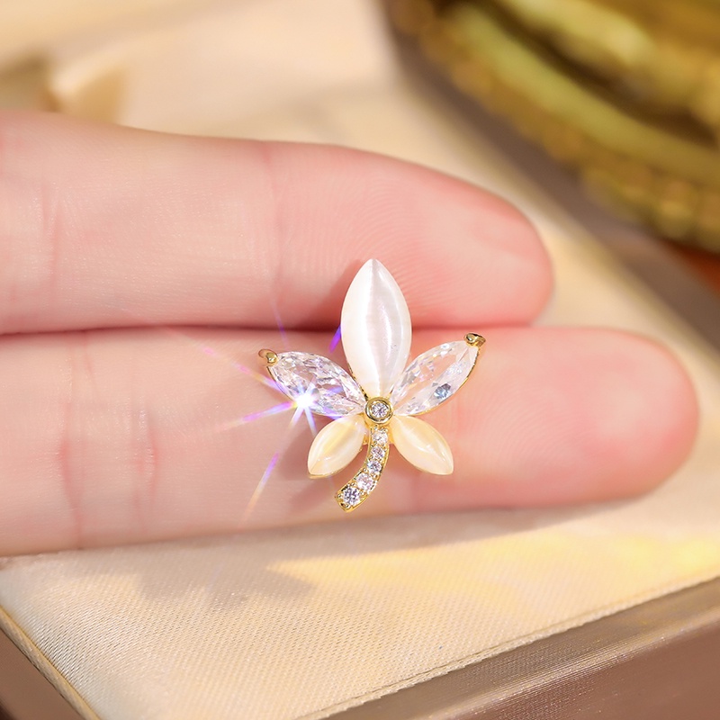 [Jiudolan] Trâm Cài Áo Hình Lá Phong Đính Đá Opal Thời Trang Cho Nữ