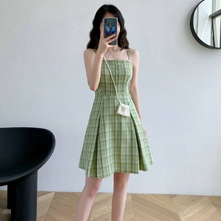 Đầm 2 dây in họa tiết caro thời trang trẻ trung thanh lịch cho nữ