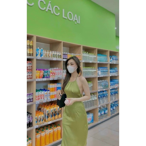 ĐẦM MIDI XANH CỔ YẾM CỘT NƠ LƯNG✨