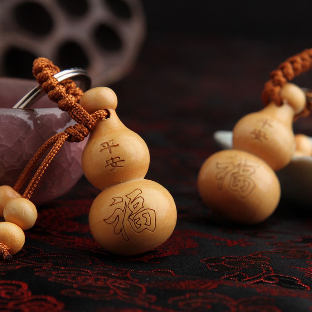 Móc khóa hình hồ lô mini bằng gỗ đào truyền thống Trung Quốc cao cấp