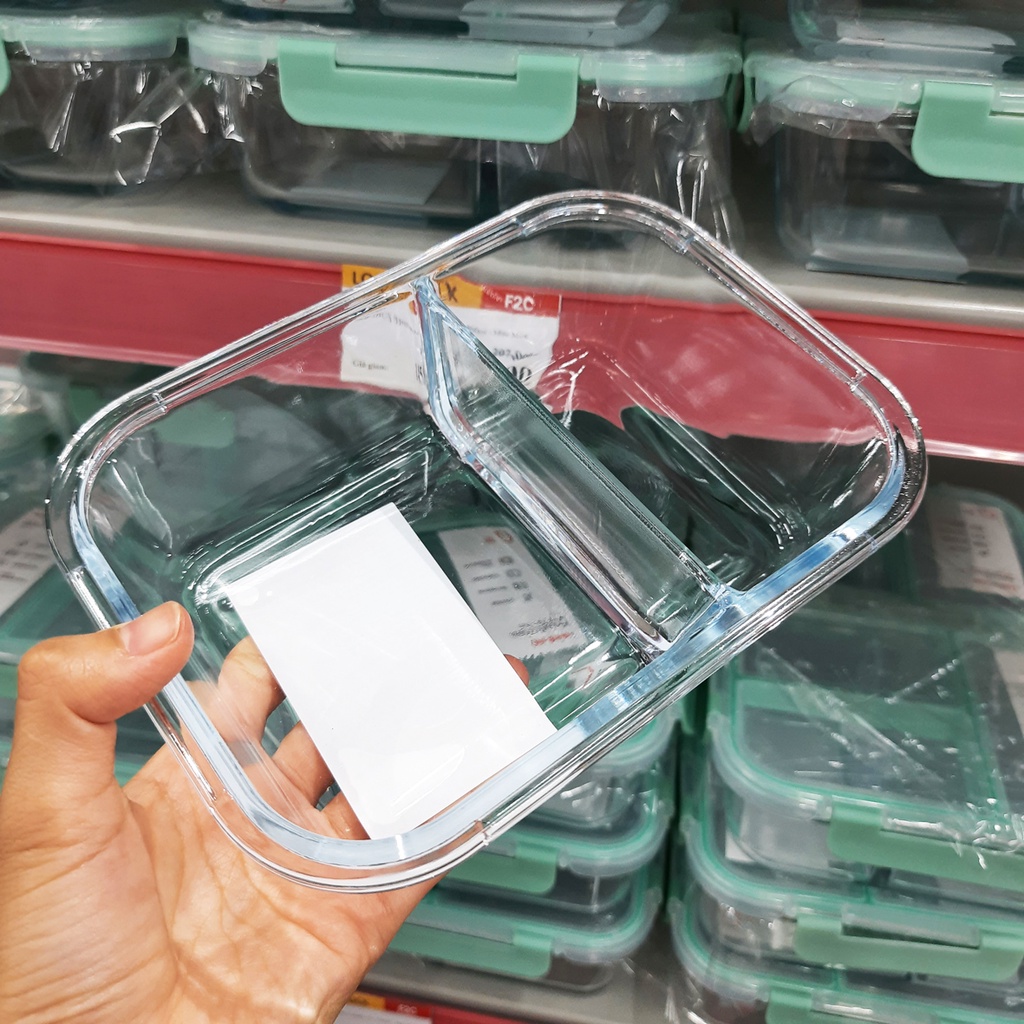Bộ Hộp Cơm Thủy Tinh LLG457S1 860ml Chia Ngăn Kèm Túi Và Thìa Dĩa