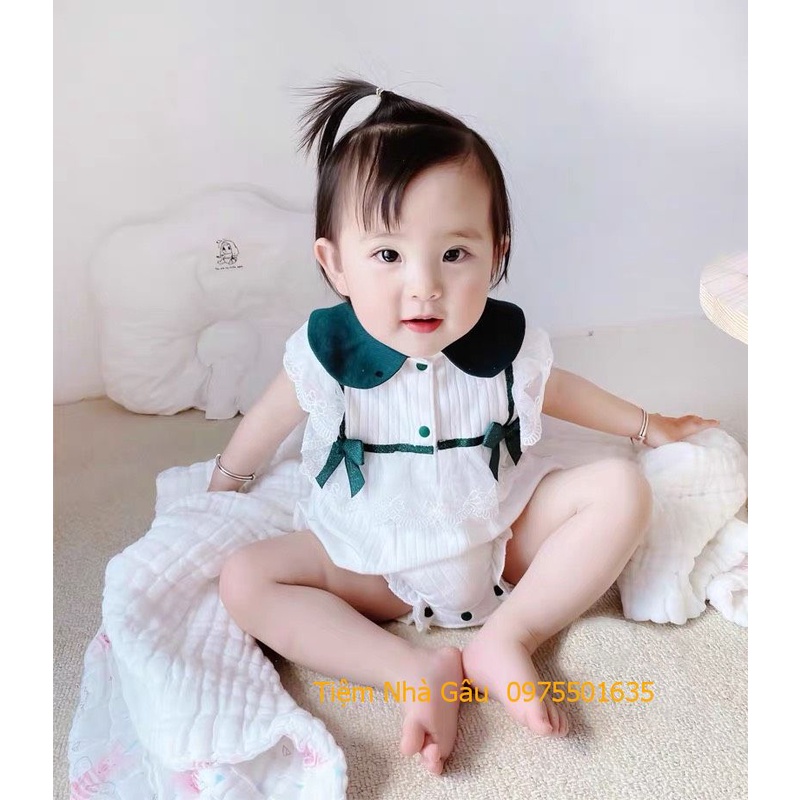 Bộ Liền thân đính nơ xanh lá cho bé