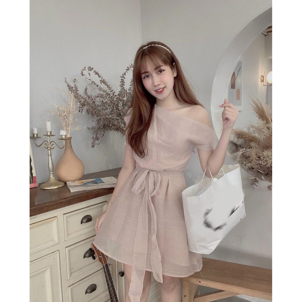 Đầm Dáng Xòe ❤️FREESHIP❤️ Lệch Vai Một Bên Dây Cột Eo | BigBuy360 - bigbuy360.vn