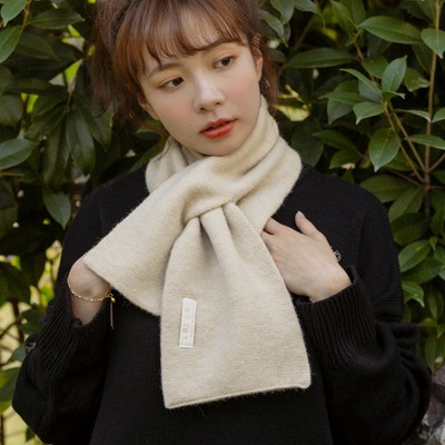 Khăn quàng nữ chéo mùa thu và mùa đông sợi lông dễ phối đồ nam giữ ấm mỏng màu trơn phong cách Hàn Quốc ngắn cổ bảo vệ c