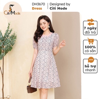 Đầm nữ thiết kế CITI MODE dáng xòe họa tiết hoa nhí thêu hoa cao cấp DH3670