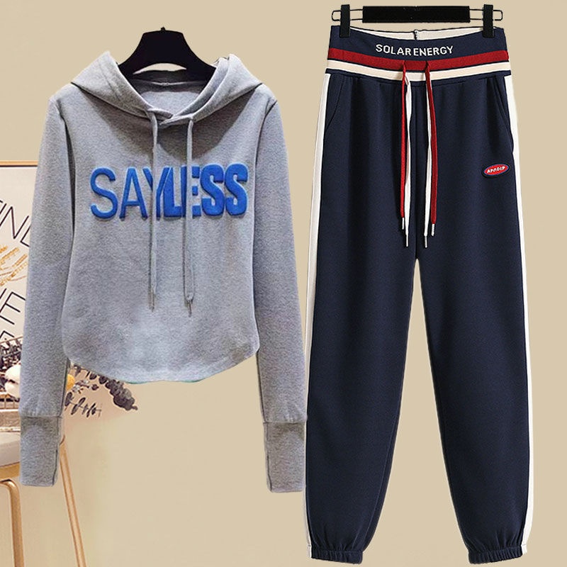 Set đồ thể thao gồm quần legging + áo sweater in chữ phong cách thời trang mùa thu 2022 mới