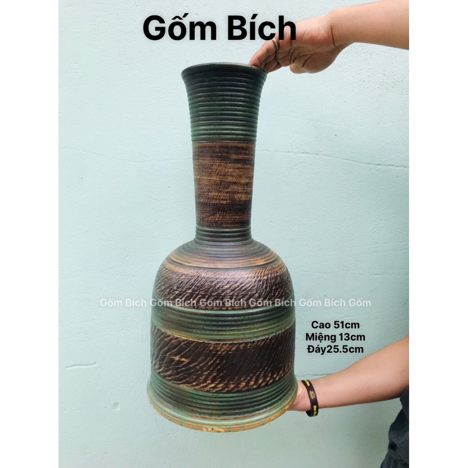 Bình Hoa Gốm Cắm Đào Huyền Cành Lê Cành Mận Lọ Hoa Dáng Đầm Cao 46cm Gốm Sứ Bát Tràng - Gốm Bích