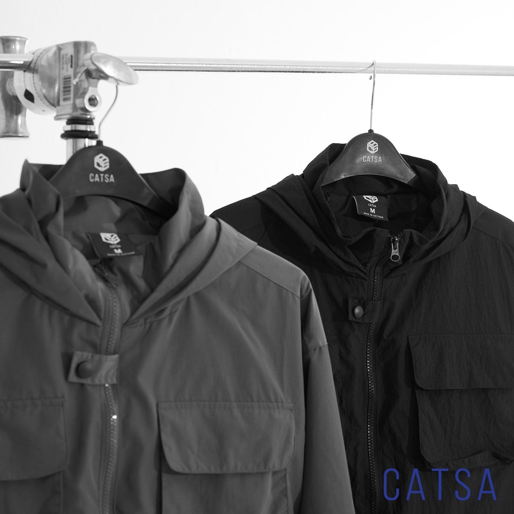Áo khoác dù unisex 2 màu xám, đen CATSA chất liệu chống thấm cao cấp, sợi vải bền AKB100 - AKB101
