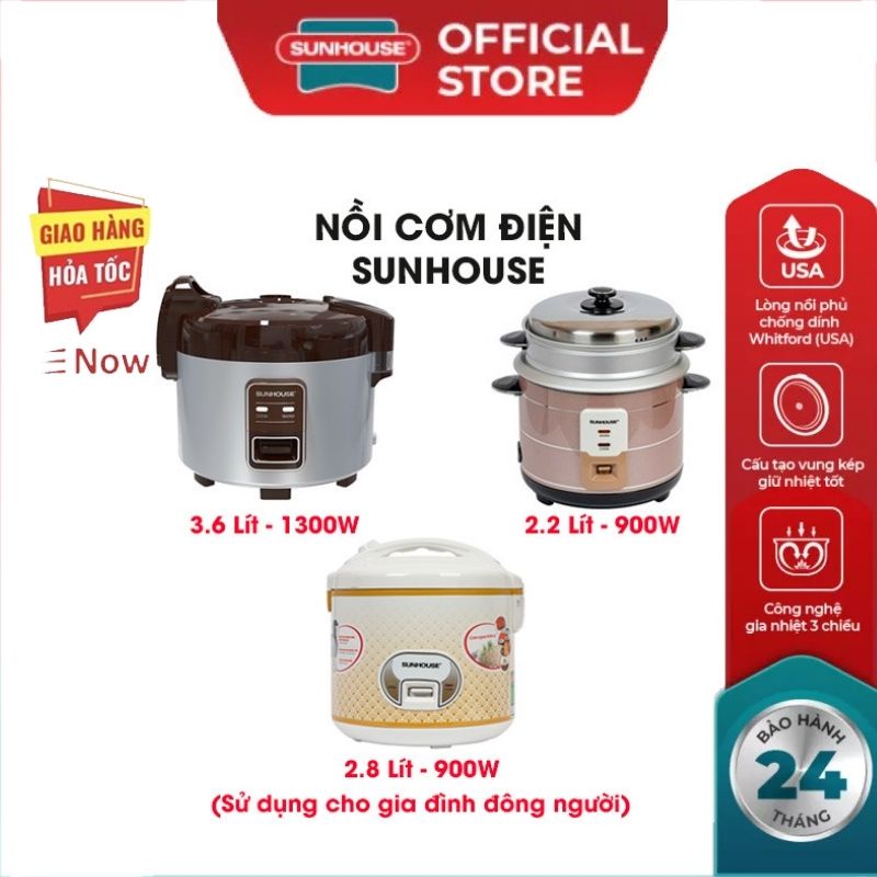 Nồi cơm điện SUNHOUSE SHD8217W-SHD8607W-2022 1.2L 1.8L lòng nồi lớp chống dính siêu bền giữ nhiệt tốt nấu cơm chín nhanh