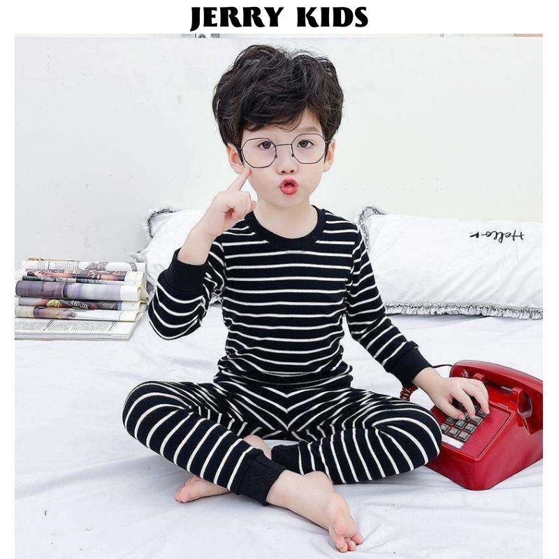 Bộ kẻ dài tay chất cotton cho bé trai bé gái 8-18kg